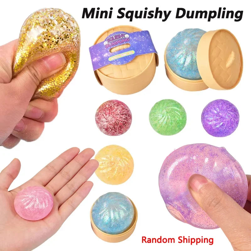 Mini Squishy Dumpling Sensory Fidget Toy | Realistic Glitter Steamer Bun Stress Relief