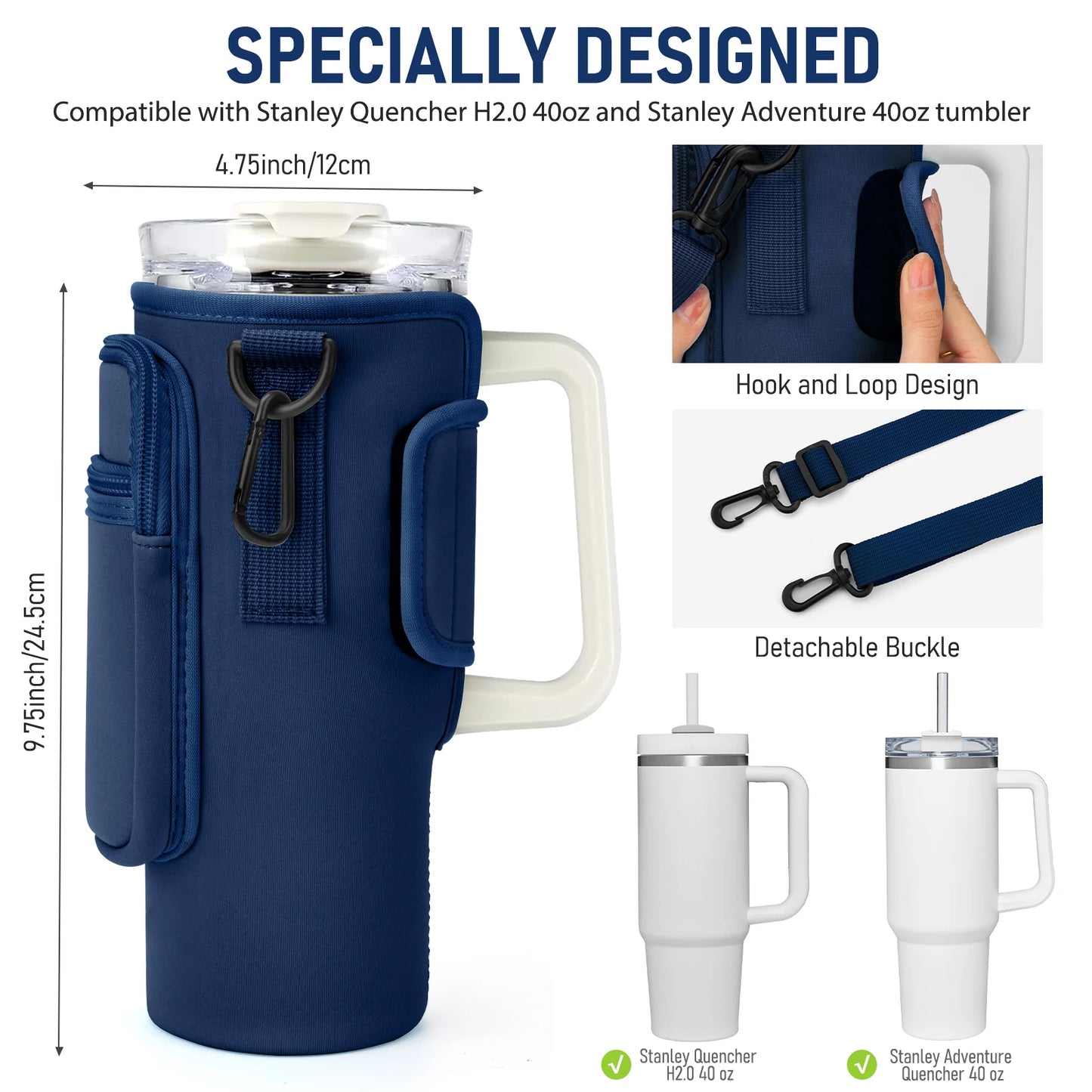 Water Bottle Holder with Shoulder Strap for 40 Oz Cup Tumbler Cup, Water Bottle Pouch with Adjustable Strap, Cup Accessories