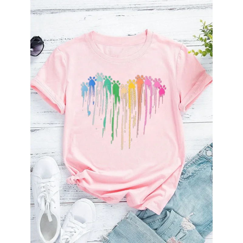 Colorful Dripping Love Print New Fashion Women  Tops Harajuku Women Clothing Graphic T Shirts Summer polyester fabric