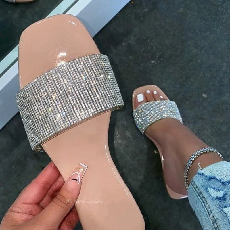 Women Slippers New Shiny Rhinestone Slippers Fashion Outdoor Women Shoes Female Casual Beach Flat Sandals Slides Women