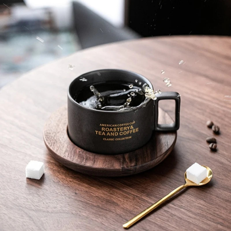 American Style Coffee Cup and Plate Set Trendy Retro Ceramic Cup with Spoon Couple Style Water Cup Creative Gift