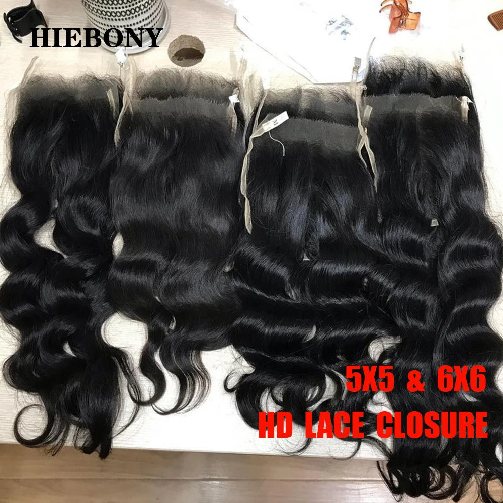HiEbony Body Wave 13x6 HD Lace Frontal 100% Human Hair Invisiable 5x5/6x6/7x7 HD Lace Closure Melt Skins Pre Plucked Hairline