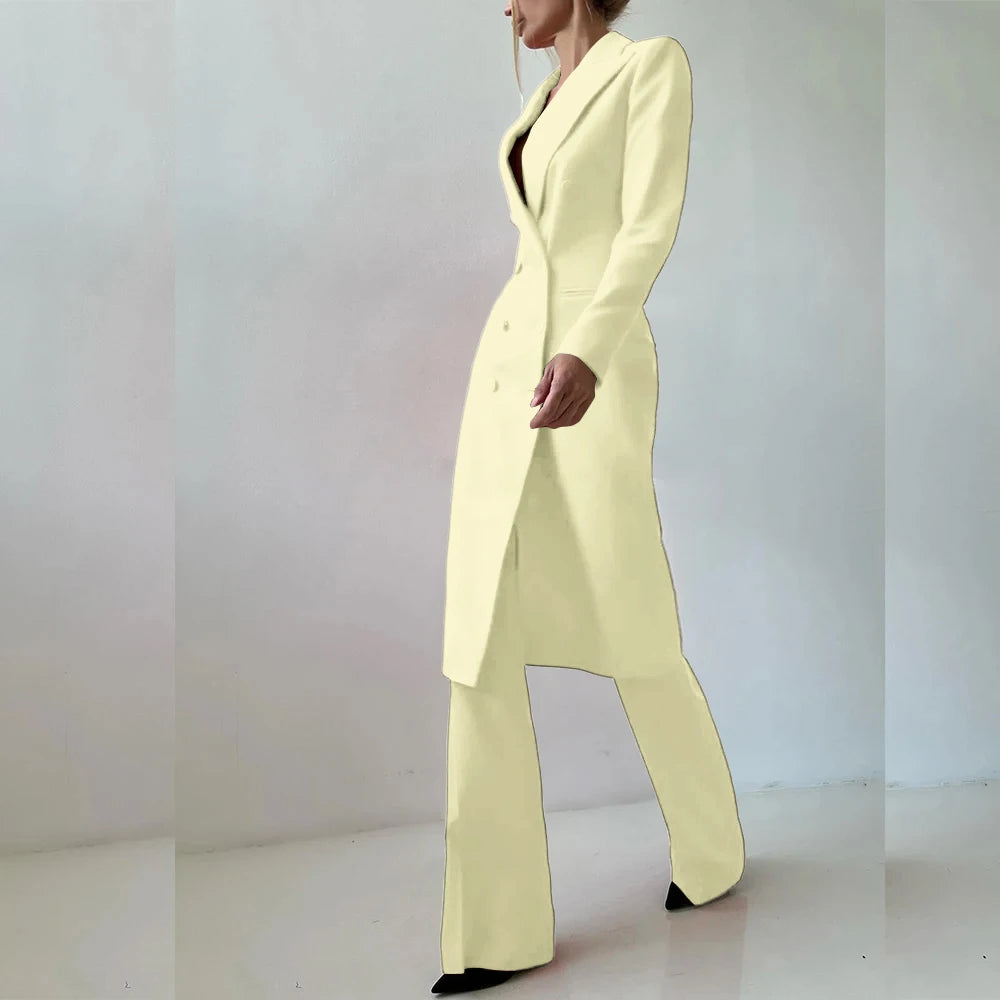 Customized Elegant Slim Fit Women's Suits 2 Piece Blazer Double Breasted Peak Lapel Long Jacket Pants Sets Fashion Clothing 2025