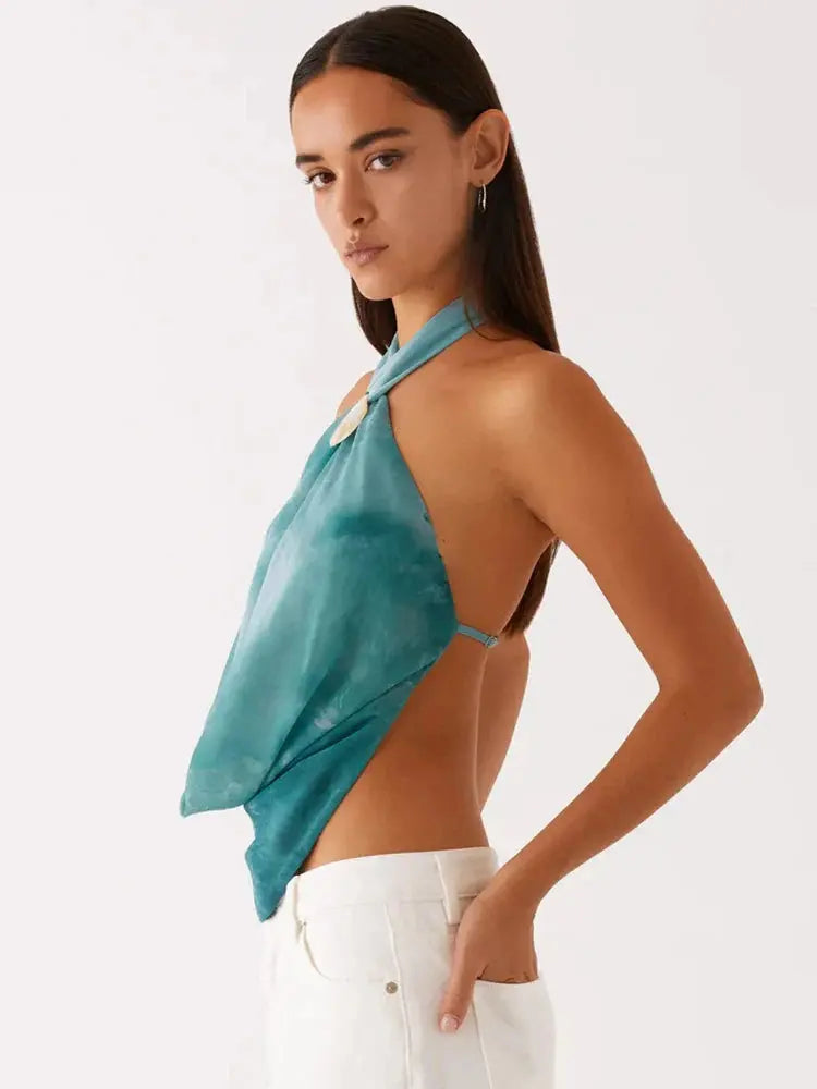 Hollow-Out Backless Halter Tank