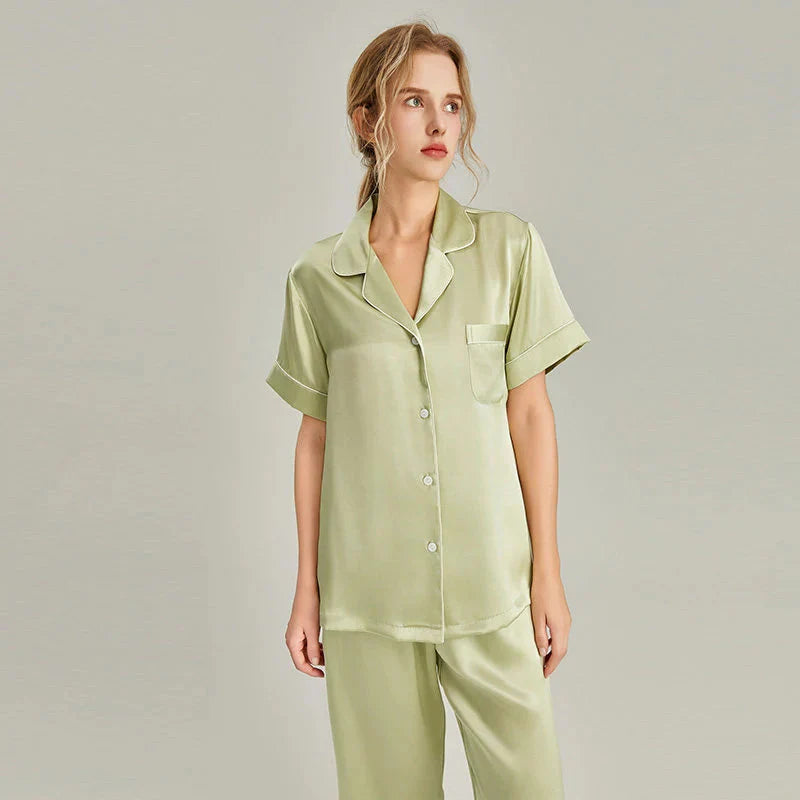 Women's Pink Silk Pajamas Short Sleeve Real Silk Sleepwear
