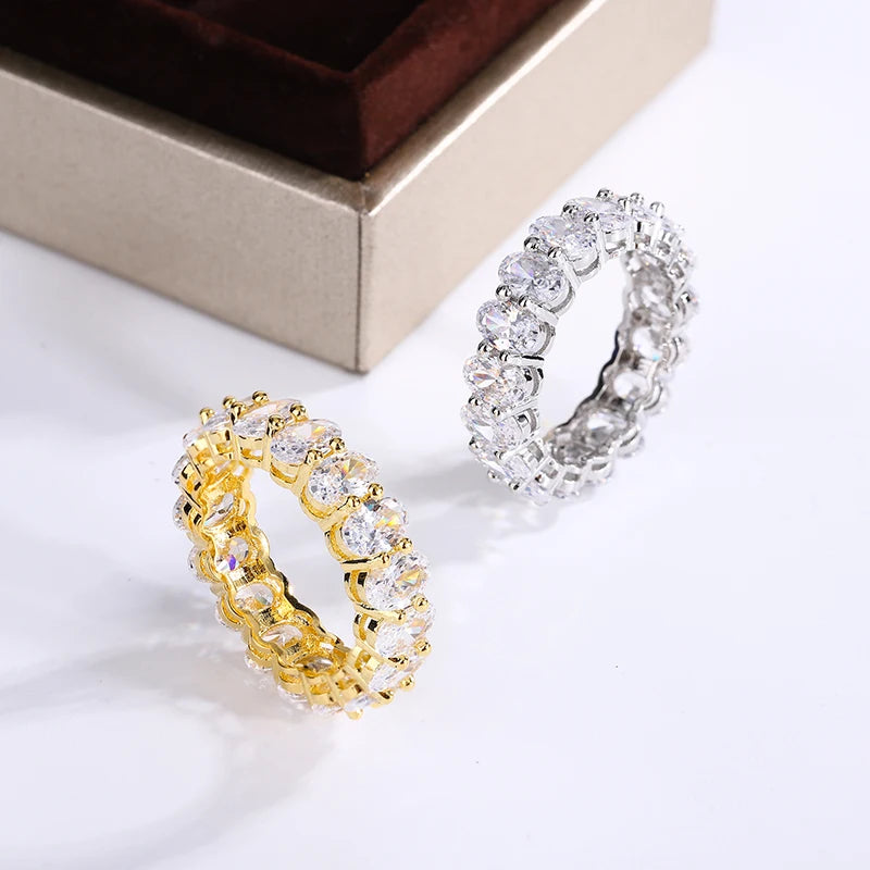 New Luxury Female White Crystal Stone Ring Rose Gold Silver Wedding 925 Silver Ring Female Cute Oval Zircon Engagement Jewelry