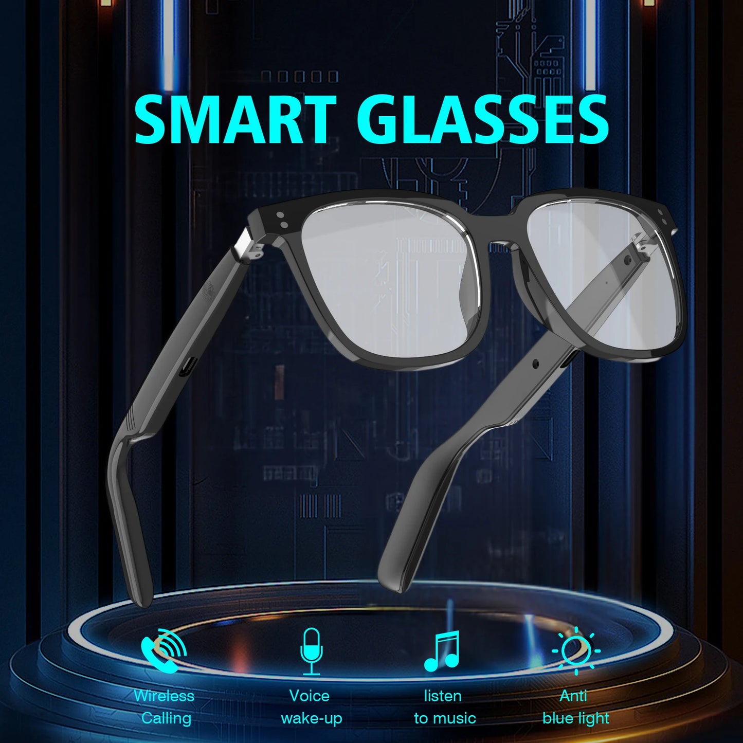 2025 wireless smart glasses with blue light blocking lenses, can answer/make calls, touch voice assistant, music playback, unise
