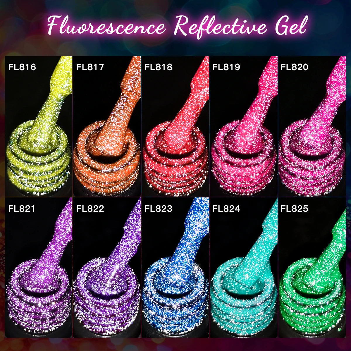 FOUR LILY 10m Pink Fluorescent Reflective Gel Nail Polish Glitter Neon Semi Permanent UV LED Gel Nail Art Varnish Manicure
