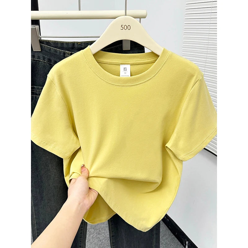 2026 Summer New High Quality Casual Plus Size T Shirt Sexy Short Sleeved Sleeves Fashion Trend Solid Women Clothing Y2k Tops