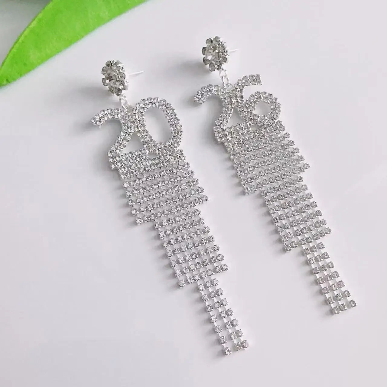 Full Rhinestone Crystal Flower Number 2026 Long Tassel Asymmetric Drop Dangle Earrings Near Year Party Gift for Women Christmas