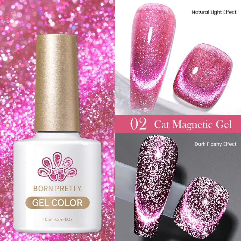BORN PRETTY 10ml Rainbow Auroras Cat Magnetic Gel Nail Polish Holographics Nail Gel for Manicure Design Varnis Semi Permanent