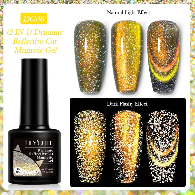 LILYCUTE 7ml Reflective Glitter Cat Magnetic Gel Nail Polish Semi permanent Soak Off UV LED Varnish Nail Supplies