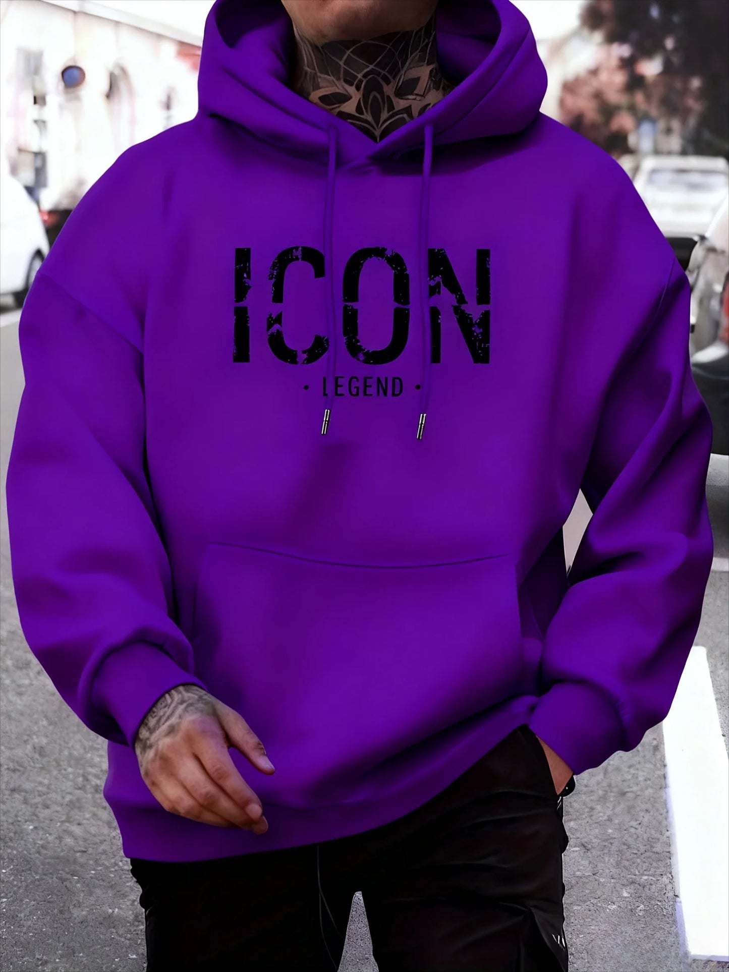 Men's Casual Pullover Sport Hoodie with "ICON" & "LEGEND" Graphic Print Fashion Hoodie