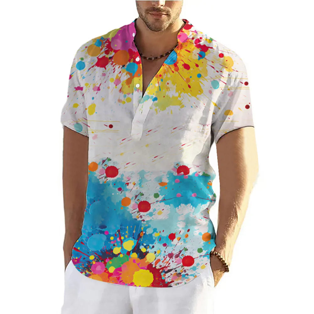 Graffiti 3D Print Henley Shirts Men's Fashion