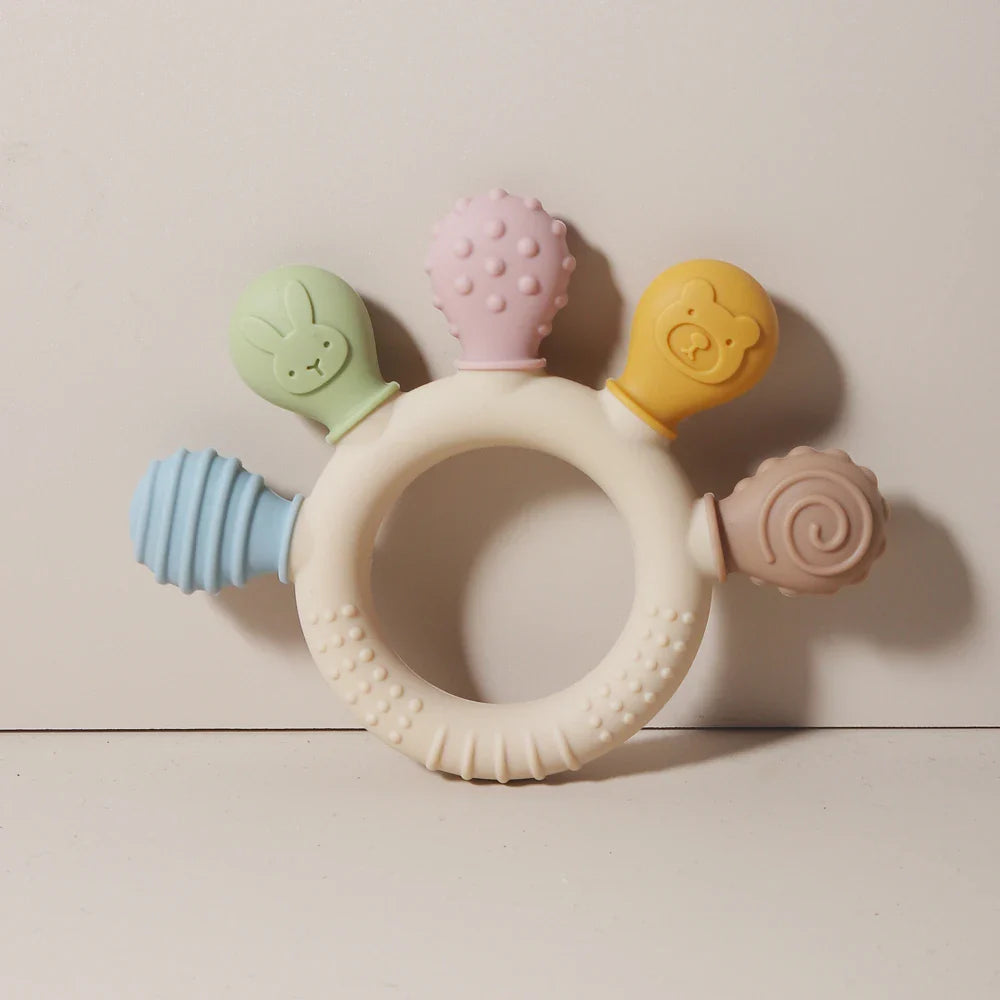 Multicolor Hand-Shaped Silicone Baby Teether – Sensory Chew Beads for Teething Relief & Anxiety, 0-12 Months