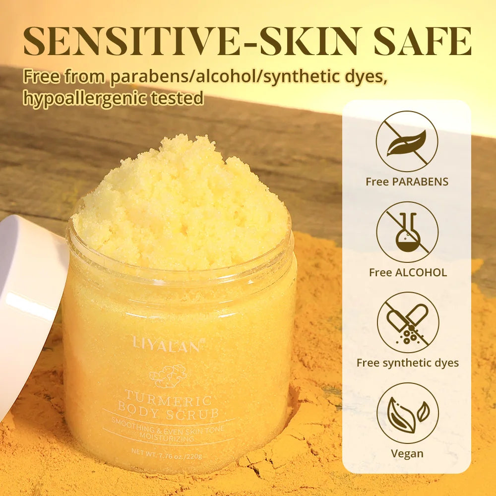 Turmeric Body Scrub Sea Salt Exfoliating Smooth Polishing Shea Nourish Moisturizing Soften Cutin Pore Cleaning Even Skin Tone