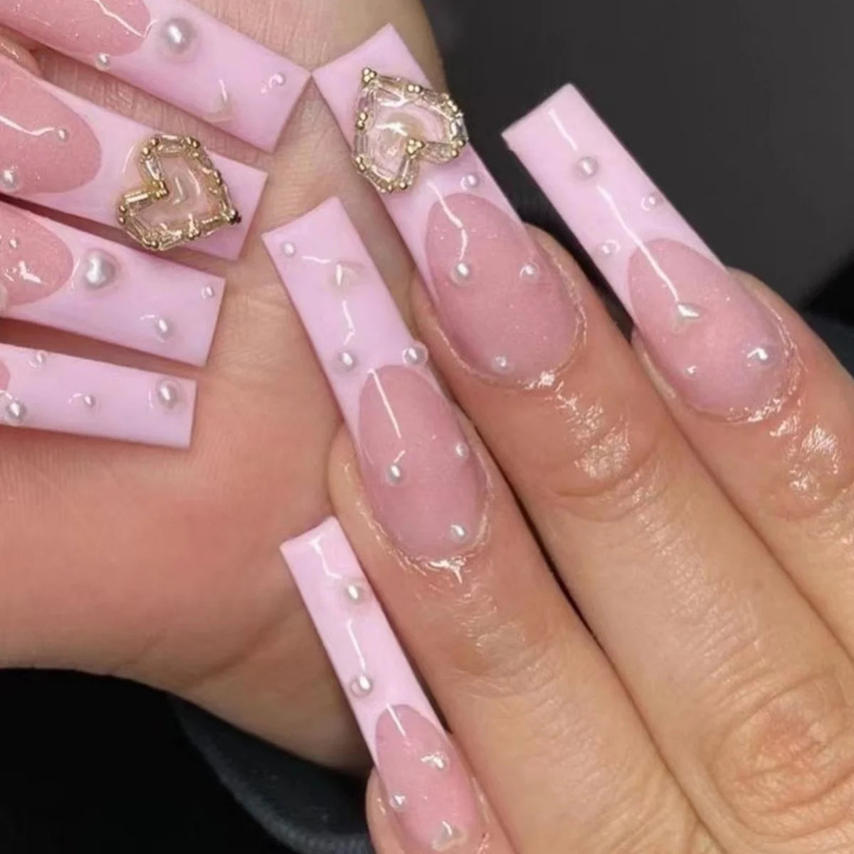 24Pcs Extra Long Square Fake Nail with Glue 3D Little Bear Bow Design False Nails White French Press on Nails Wearable Manicure