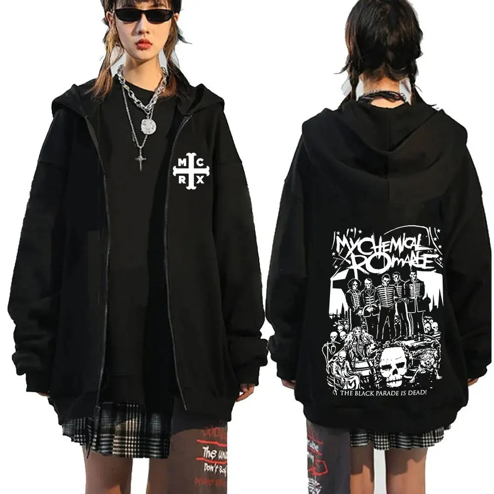 My Romantic Band (MCR) Reaper Zipper Hoodie Black Parade Punk Emotion Rock Zipper Hoodie Men's Fashion Retro Hip Hop Hoodie