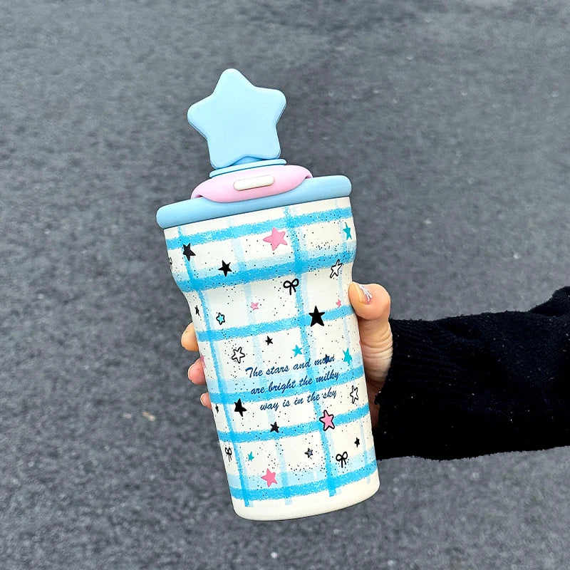 1 piece 760ML Office Star Desktop Portable Cup, High Appearance Level Cute Star Insulated Cup, Home and Outdoor Ice King Cup