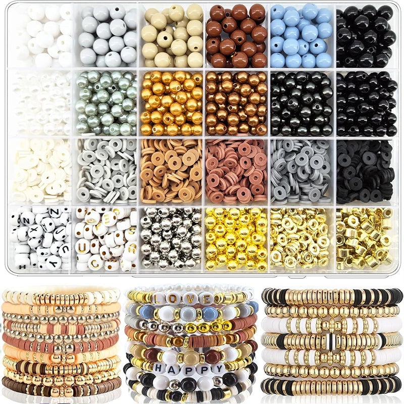 2220pcs Clay Beads Bracelet Making Kit 24 Colors Flat Preppy Beads Polymer Clay Beads for Friendship Bracelets Making Craft DIY