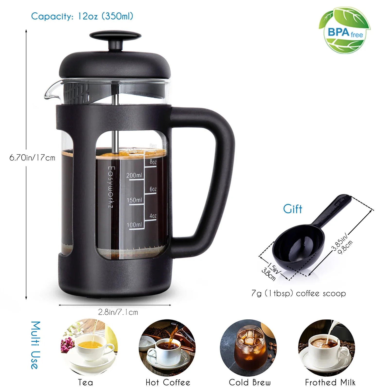 French Press  Coffee Tea Maker with Borosilicate Glass,Soft Grip Handle-1
