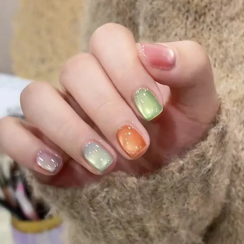 24pcs Colorful Square Press on Nails Gradient False Nails Simple Wearable Stick-on Nails Fake Nail Накладные Ногти 네일팁 Uñas