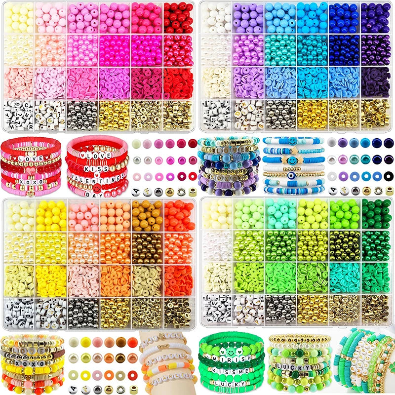 2220pcs Clay Beads Bracelet Making Kit 24 Colors Flat Preppy Beads Polymer Clay Beads for Friendship Bracelets Making Craft DIY