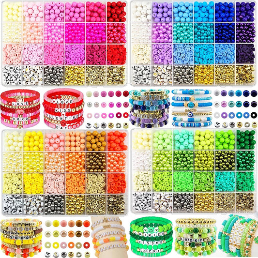 2220pcs Clay Beads Bracelet Making Kit 24 Colors Flat Preppy Beads Polymer Clay Beads for Friendship Bracelets Making Craft DIY