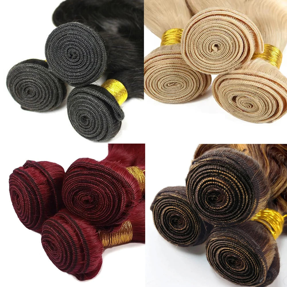 16A Colored 613 Human Hair Bundles Real Burgundy Raw Hair Weave Extensions Highlight Body Wave Bundles Human Hair With Closure