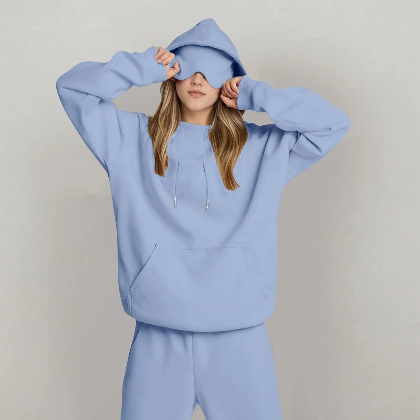 Unisex Hooded Sweatshirt With Built-In Eye Mask Casual Long Sleeved Solid Color Sports Pullover Loose Fit Sweatshirt 2025