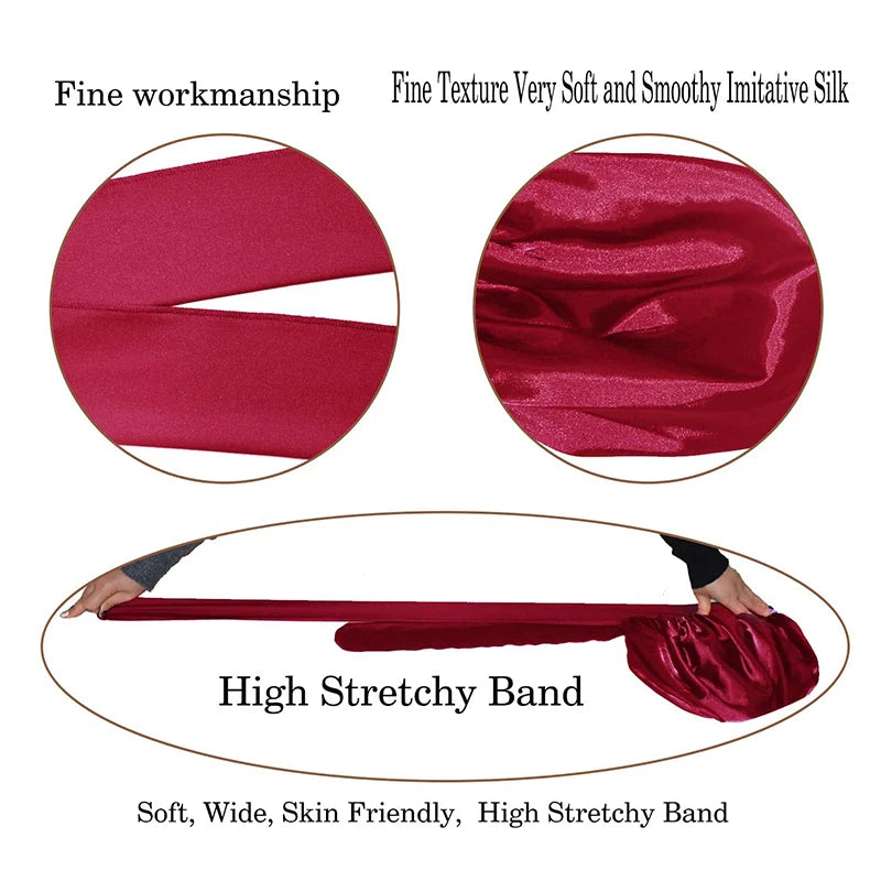 Satin Bonnet Silky Night Sleeping Cap with Stretchy Tie Band - 2pcs