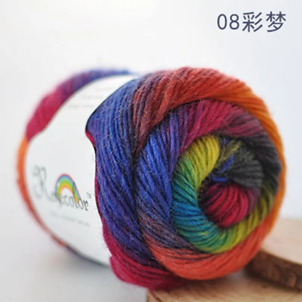 50g/Ball Multicolor Self-Striping 100% Wool Yarn Chunky Knitting for Women Scarves Cape Making Gift Idea Handmade Craft Supplies