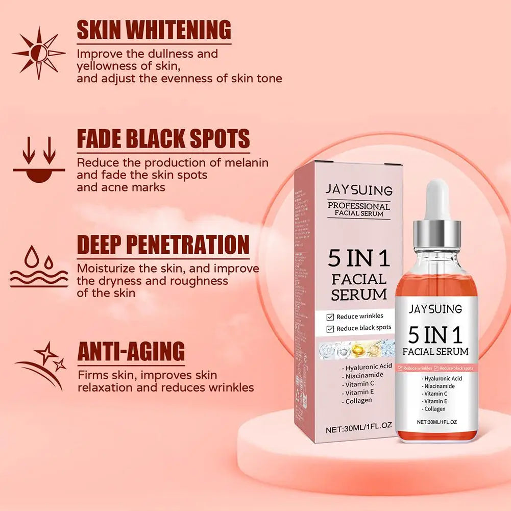 5 In 1 Fade fine lines Firming Face Serum Moisturizing brightning Vitamin C Hyaluronic Acid Facial Serum Shrink Pores Skin Care-3