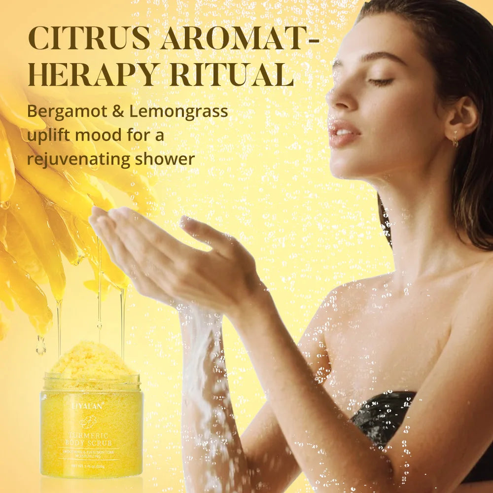 Turmeric Body Scrub Sea Salt Exfoliating Smooth Polishing Shea Nourish Moisturizing Soften Cutin Pore Cleaning Even Skin Tone