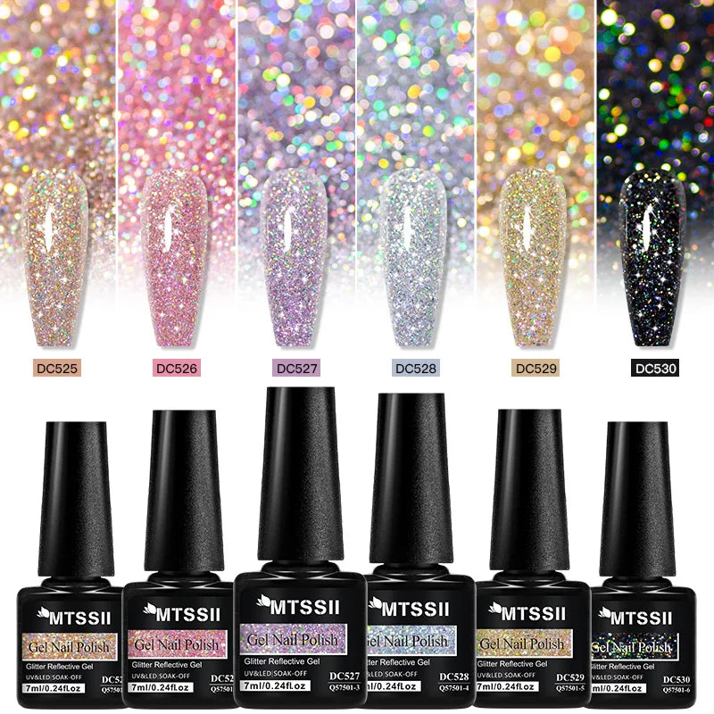7ml Glitter Reflective Gel Nail Polish Sparkling Soak Off UV LED Gold Silver Black Pink Gel Polish Starter Kit For Home Salon