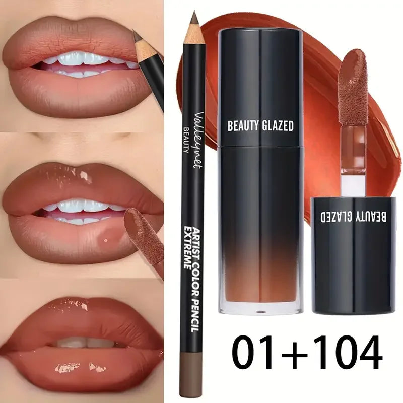2pcs/Set Velvet Texture Lip Makeup,Matte Effect, Red, Brown Colors, Create a Moisturizing and Natural Lip Makeup