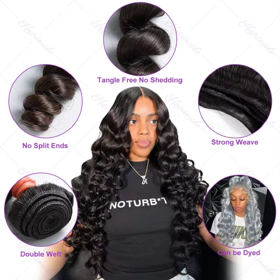 Loose Wave 36 38 40 Inch Long Indian Raw Human Hair Bundles 1/3/4 PCS Human Hair Extensions Natural Black Remy Hair Weave Bundle