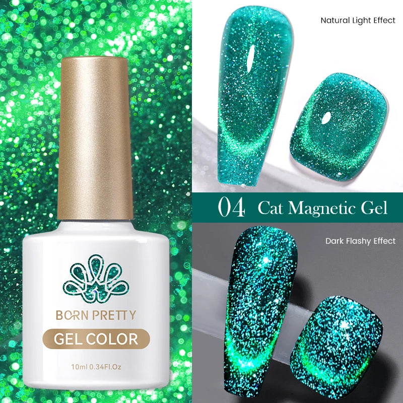 BORN PRETTY 10ml Rainbow Auroras Cat Magnetic Gel Nail Polish Holographics Nail Gel for Manicure Design Varnis Semi Permanent