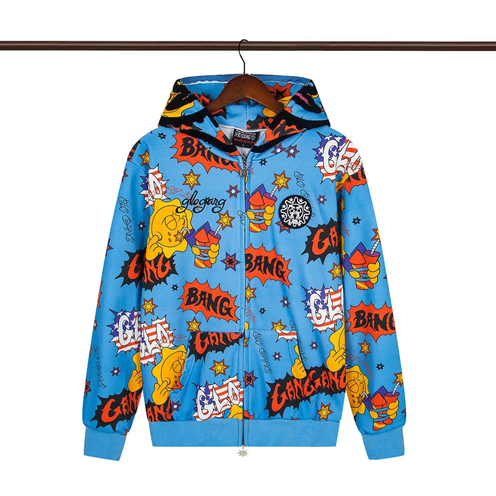 Glo Gang Eroded Glo Thermal embroidery printing Hoodie Men Women High Quality Oversized black full zip Hooded