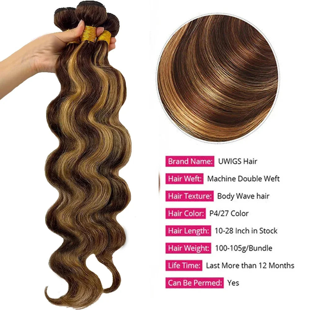 14A Highlight Bundles Human Hair 100% Unprocessed Brazilian Ombre Body Wave Bundles Raw Hair Bundle Weave Extensions Deals