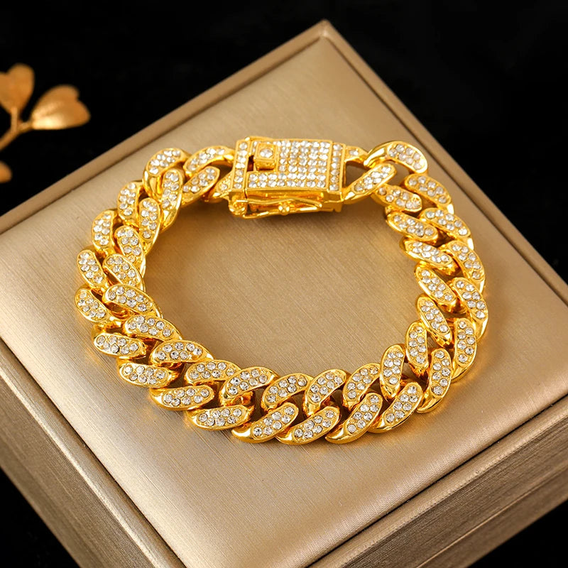 EILIECK Silver Color Thick Cuban Necklace Bracelet Set For Women New Punk Zircon Chain Waterproof Jewelry Party Gift Bijoux