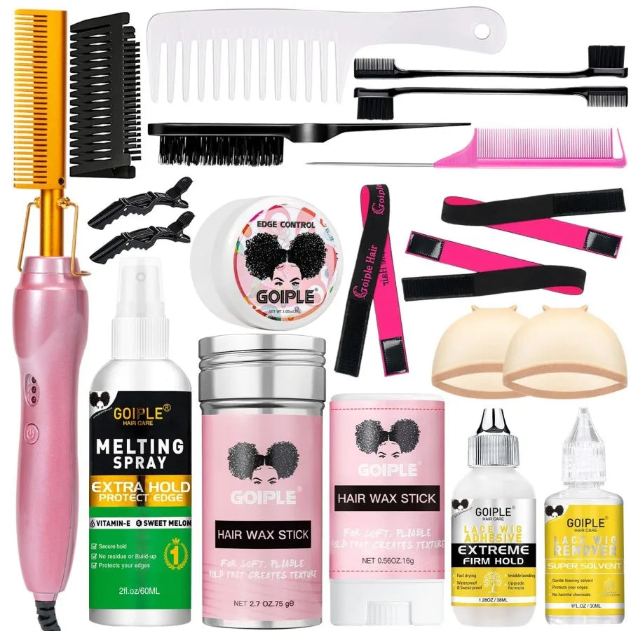 GOIPLE Electric Hot Comb Fast Heating Straightener Curling Iron Curler Brush Styling Tools for Hair Care Lace Wig Styling Set