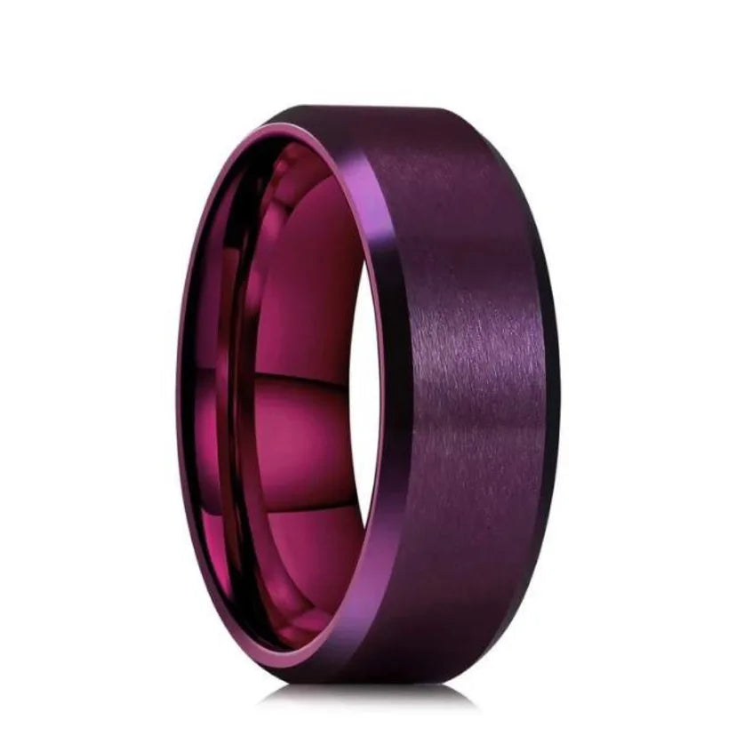 Classic 8mm Tungsten Surface Brushed Stainless Steel Ring
