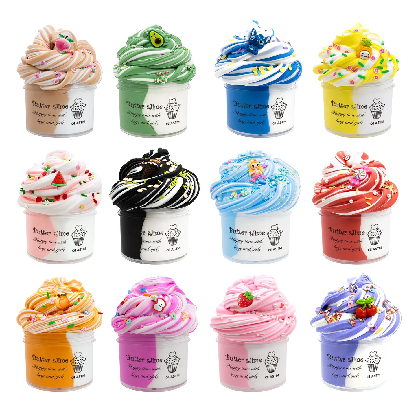 70ml Butter Fluffy Slime Kit Fruit Bicolor Slime Super Soft Non-Sticky and Scented for Kids Ideal Birthday Party Favor Gift