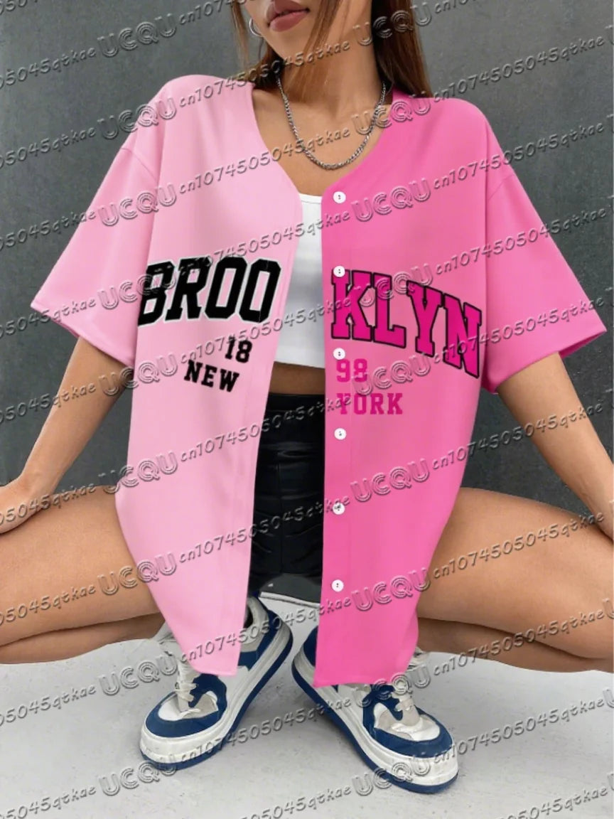 Summer Women's Baseball Jersey Brooklyn Button T-shirt Jersey Men's Short Sleeve Casual Button Streetwear Sport Top