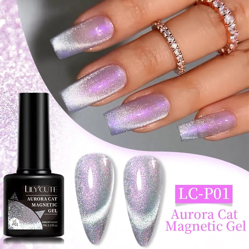 LILYCUTE 7ml Reflective Glitter Cat Magnetic Gel Nail Polish Semi permanent Soak Off UV LED Varnish Nail Supplies
