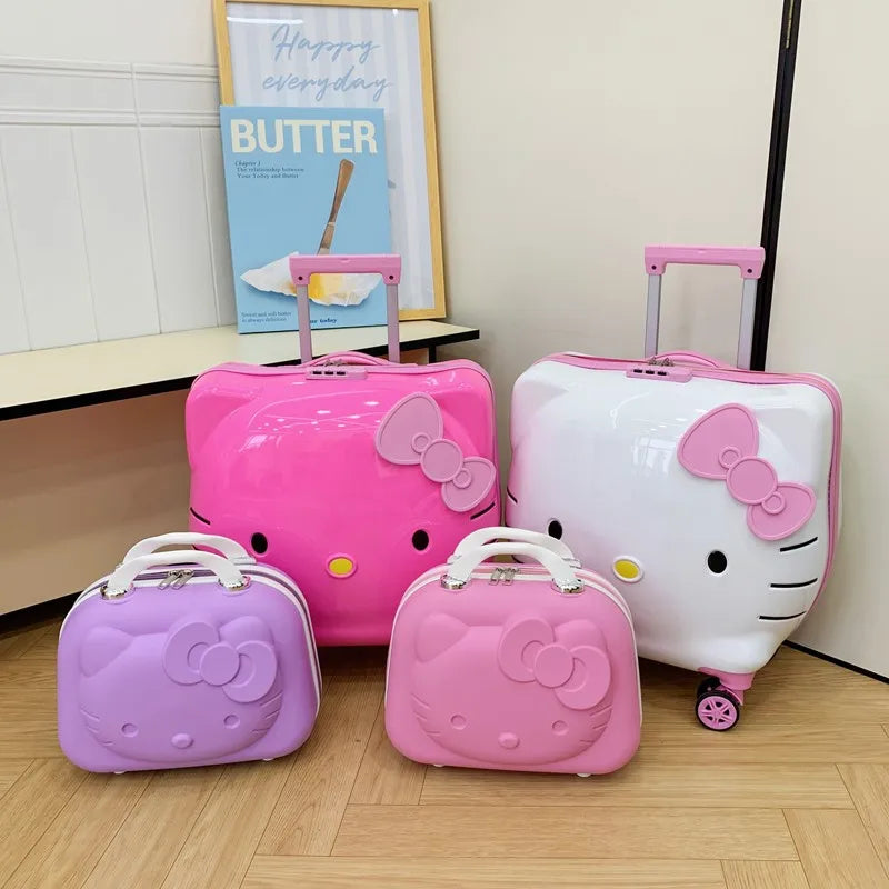 New 20 Inch Hello Kittys Girls Trolley Case Cartoon Suitcase Carry-On Suitcase Anime Figure Bags for Woman Kawaii Cartoon