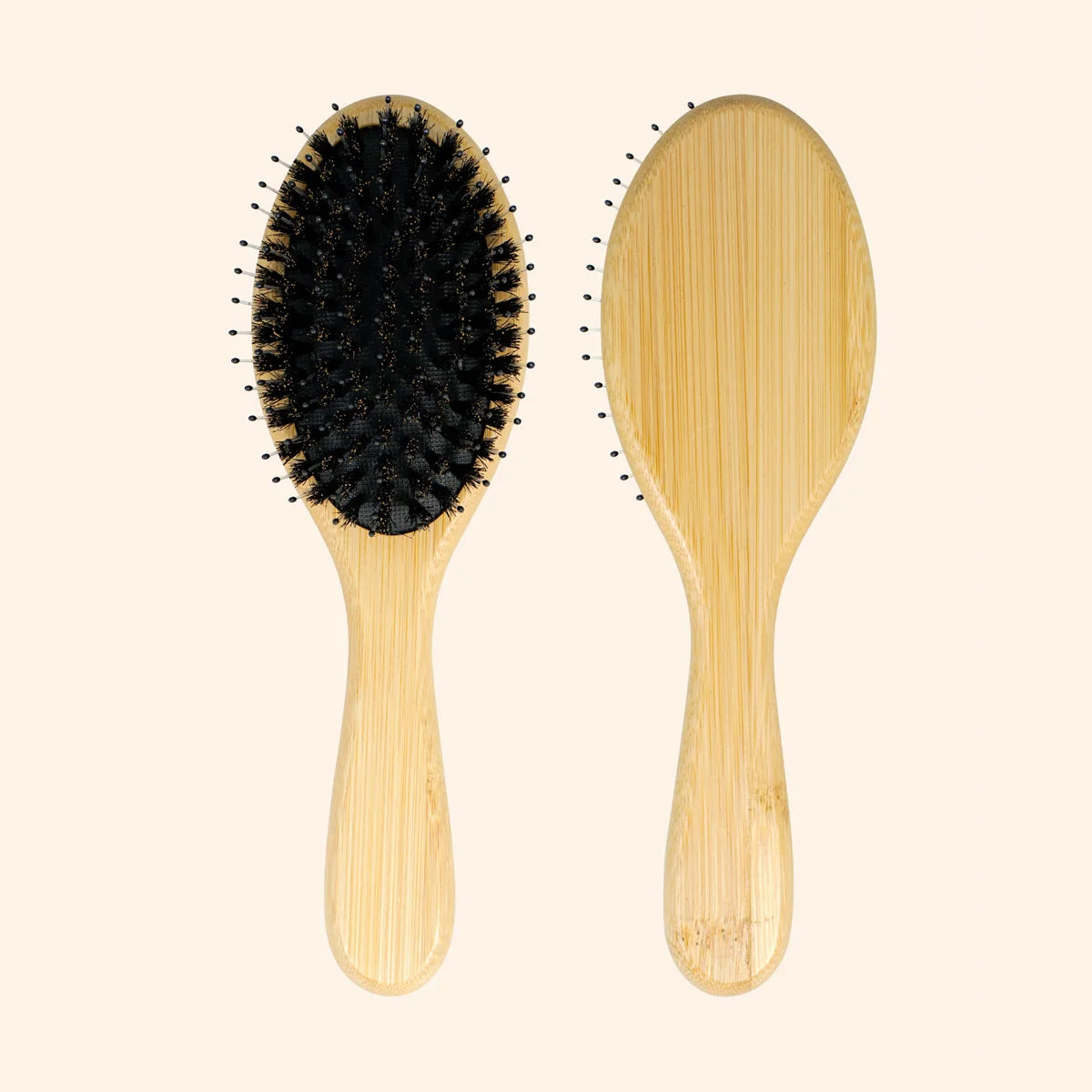 Bamboo Hair Brush Wooden Handle with Boar Bristles for Gentle Hair Combing Detangling and Scalp Massage