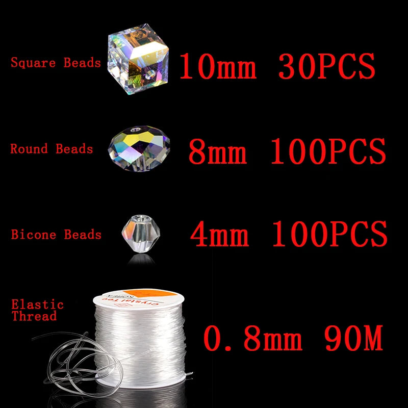 180-250PCS 4/6/8/10MM AB Color Crystal Beads for Jewelry Making Supplies Kit Bracelets DIY Beads + Elastic Thread Set
