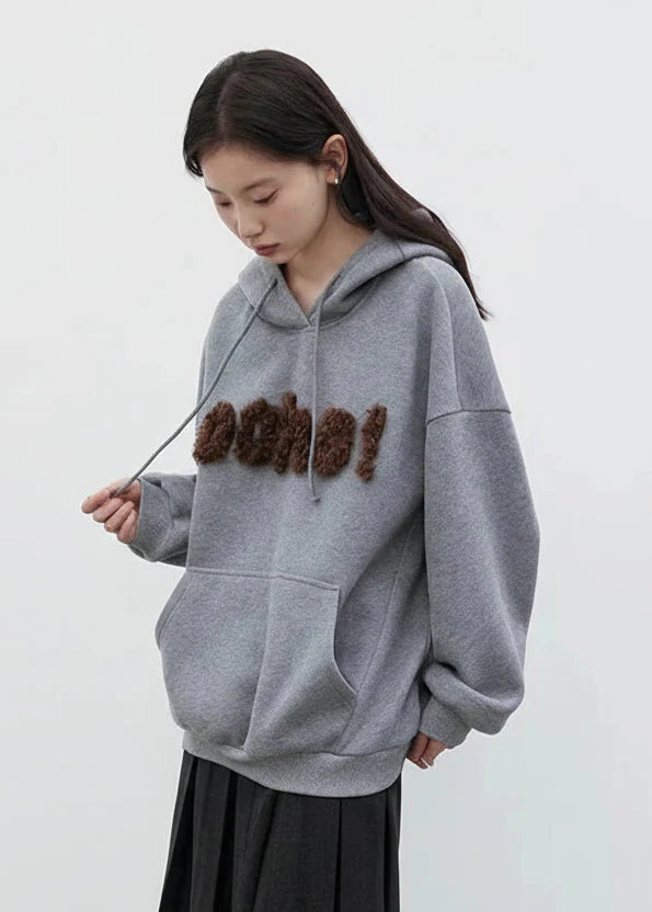 Plush Letter Hoodie Loose Autumn & Winter Sweatshirt